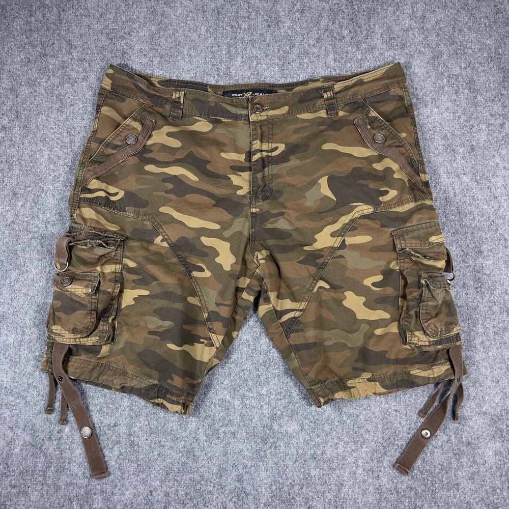 Xray Jeans Cargo Shorts Mens 40 Green Camo Multi Pocket Utility Strap Details
